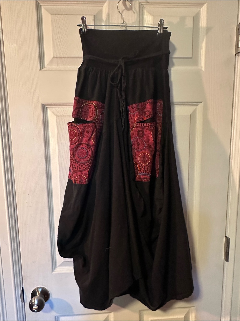 Women’s Black Cotton Skirt with Red Patch Pockets